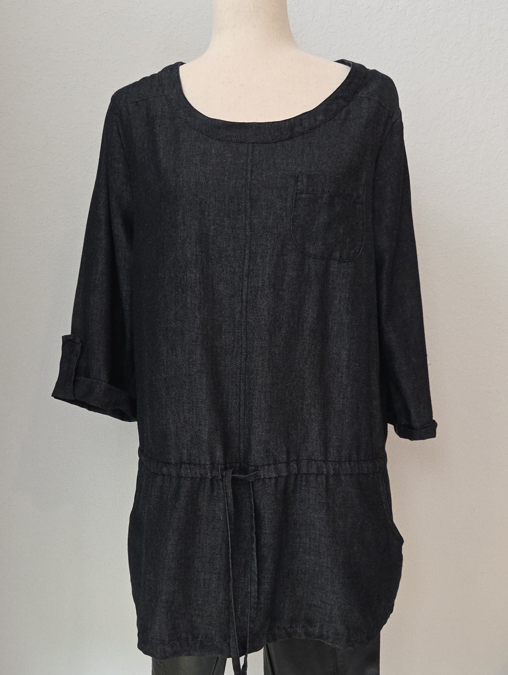 Papermoon Black Scoop Neck Drawstring Tunic Drop Waist With Pockets Teacher